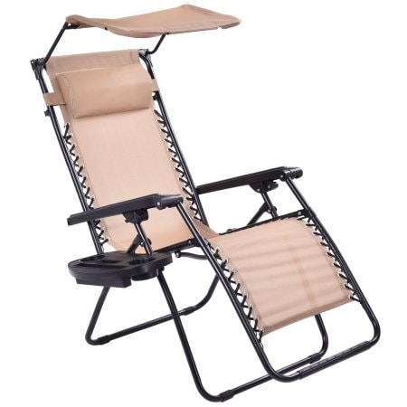 Costway Beige Folding Recliner Zero Gravity Lounge Chair With Costway Beige Folding Recliner Zero Gravity Lounge Chair With Shade Canopy Cup Holder Free Shipping Today 16733353