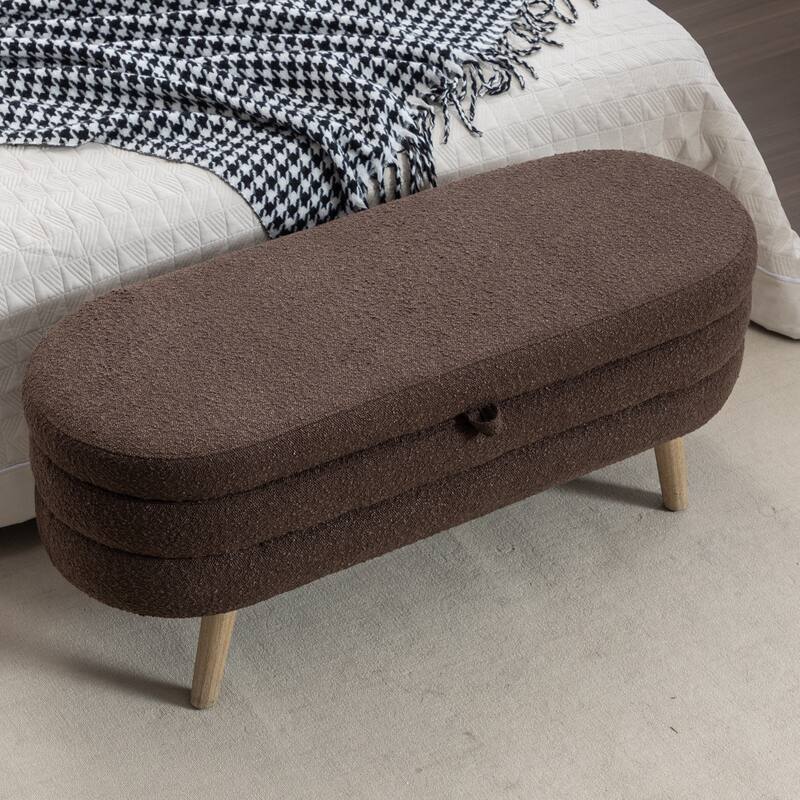 Upholstered Storage Bench with Wooden Legs - Brown