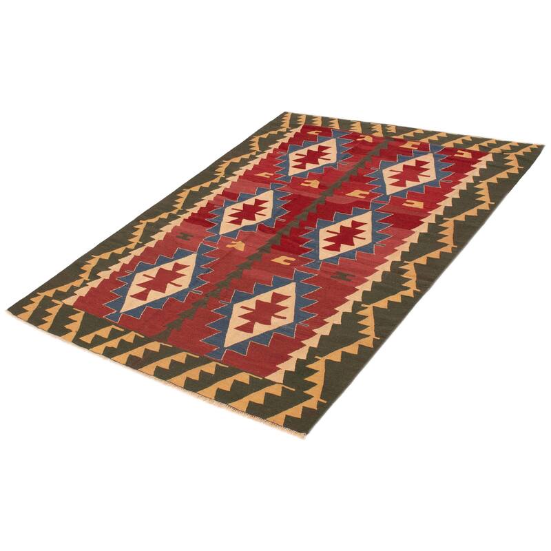 ECARPETGALLERY Flat-Weave Bold and Colorful Red Wool Kilim - 5'10 x 7'8