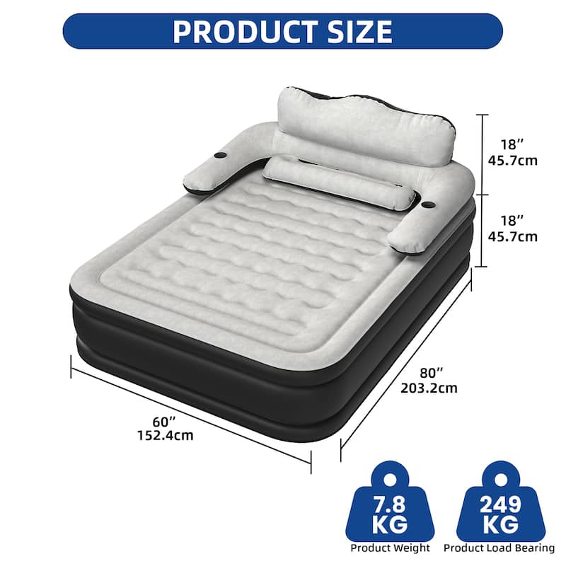 Air Bed With Integrated Pump And Headboard Blow-Up Mattress