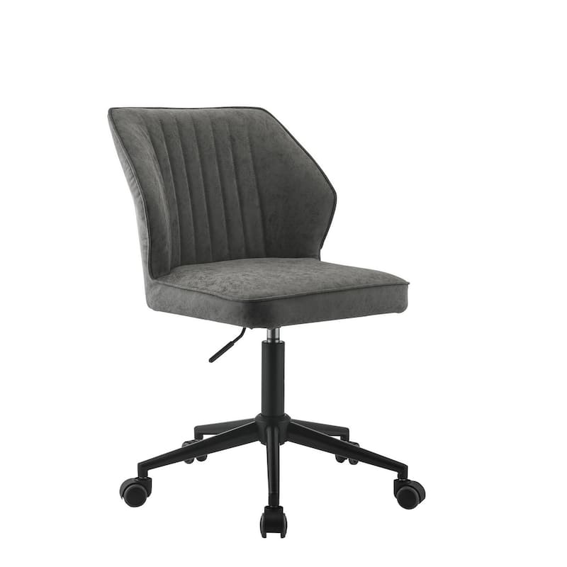 Grey Faux Leather Swivel Office Chair with Vertical Stitching, Star Base and Rolling Caster Wheels
