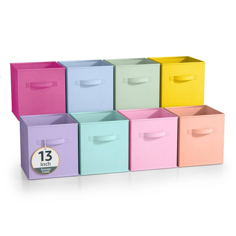 Sorbus Fabric Storage Bins 13" Foldable Cubes Multicolored With Handles For Pantry, Cubbies, Toy And Closet Organization- 8Pk - Pastel Multi-Colored