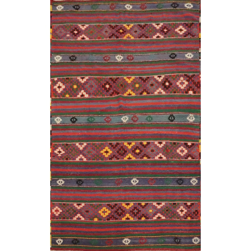 Hand Woven Oriental 100% Wool Carpet Southwestern Tribal Multi-Colored Kilim Area Rug - 8' 10'' X 5' 10''