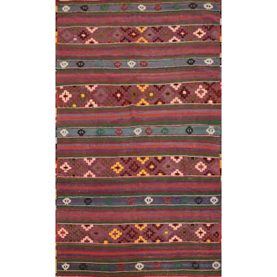 Hand Woven Oriental 100% Wool Carpet Southwestern Tribal Multi-Colored Kilim Area Rug - 8' 10'' X 5' 10''