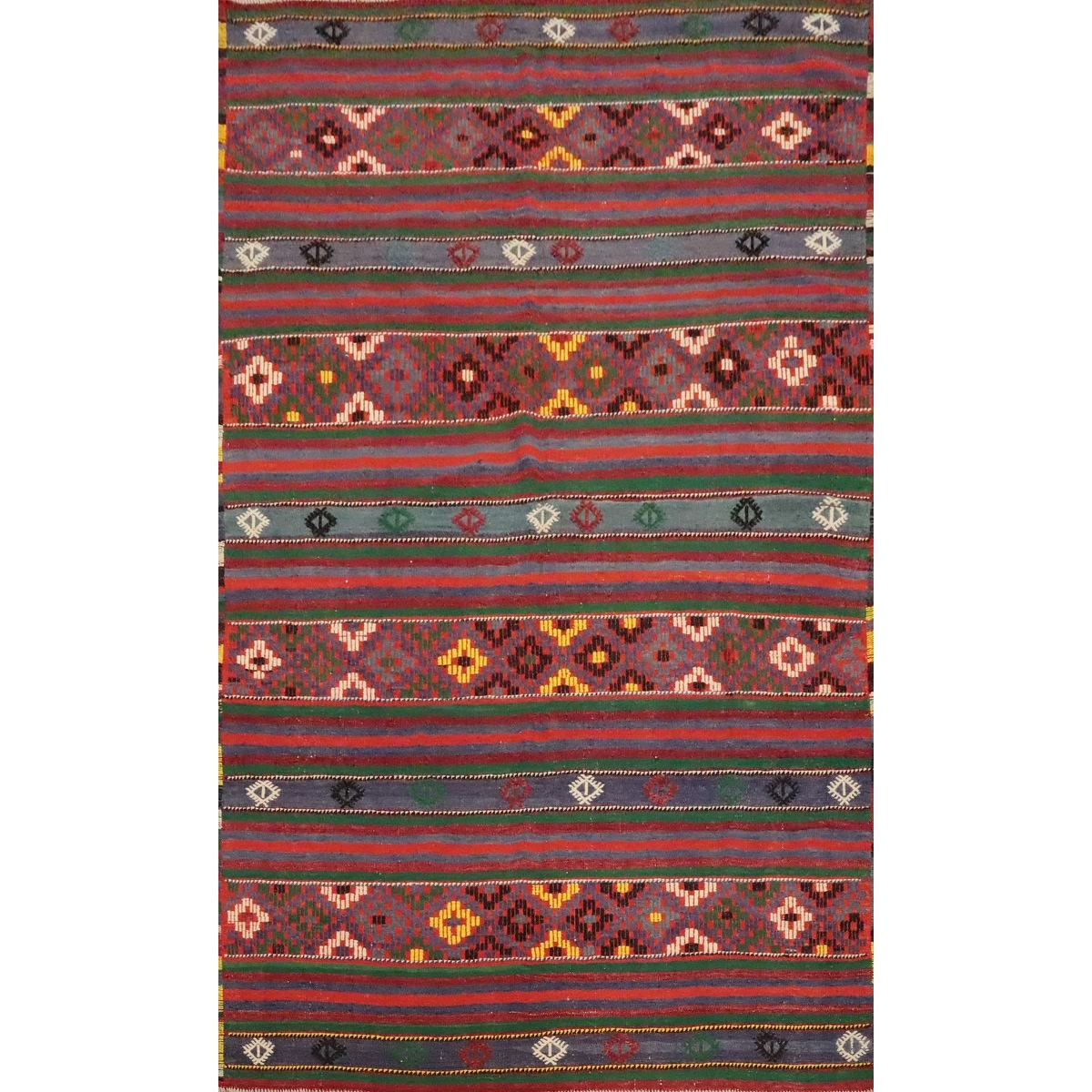 Hand Woven Oriental 100% Wool Carpet Southwestern Tribal Multi-Colored Kilim Area Rug - 8' 10'' X 5' 10''
