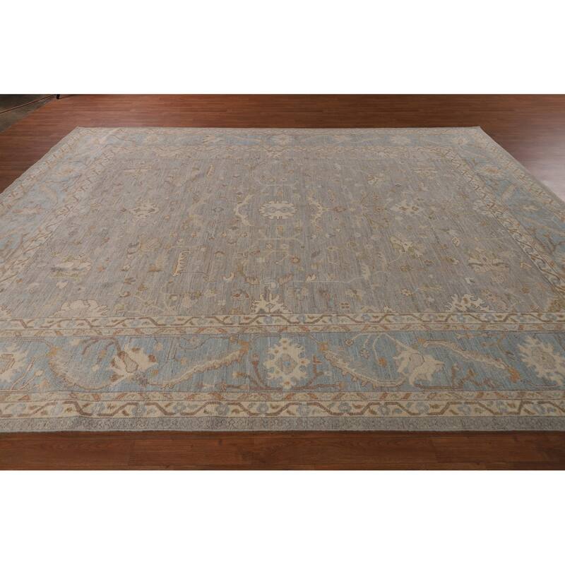 Vegetable Dye Oushak Turkish Area Rug Handmade Floral Wool Carpet - 9'4"x 12'4"