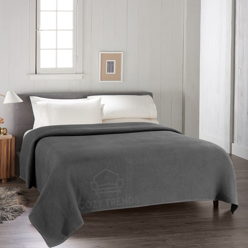 100-percent Cotton Waffle Weave Medium Weight All Season Thermal Blankets - Queen - Gray