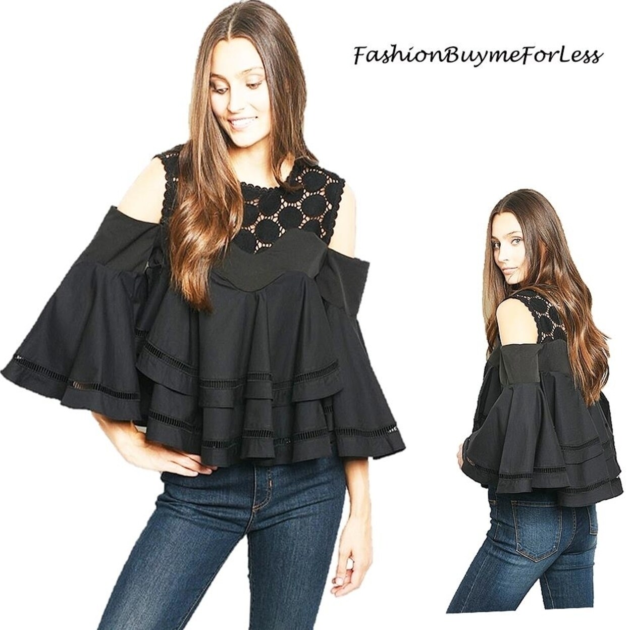 black lace ruffle blouse