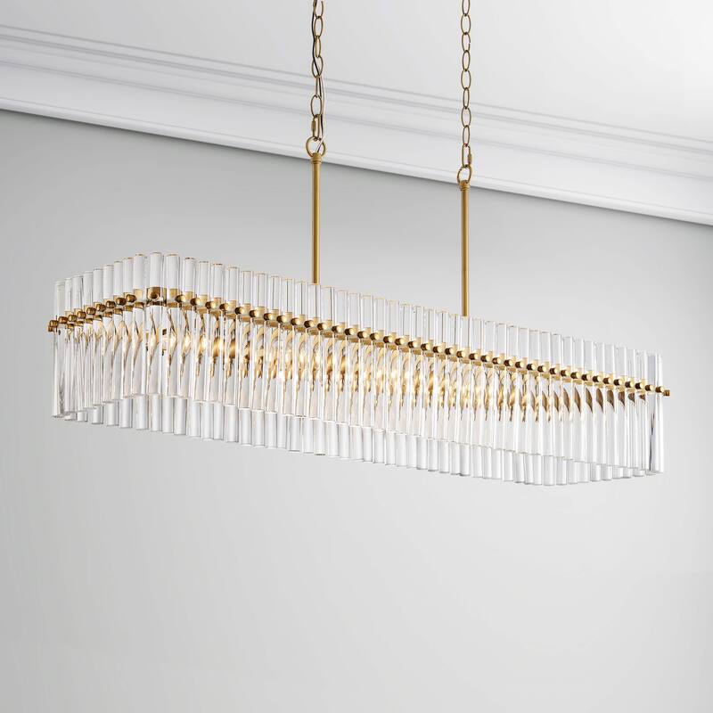 Casandra Chic 8-light Crystal Glass Bars Rectangle Linear Chandelier - Brushed Brass