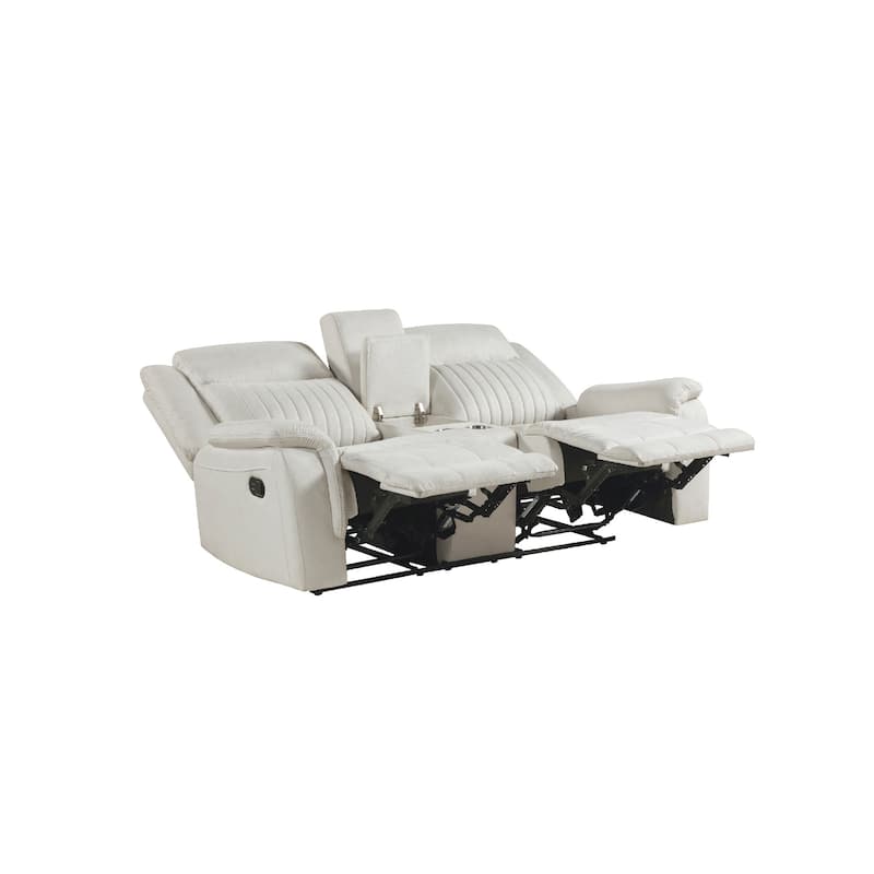 Lenny Manual Recliner Loveseat w Cupholder Console, Beige Microfiber