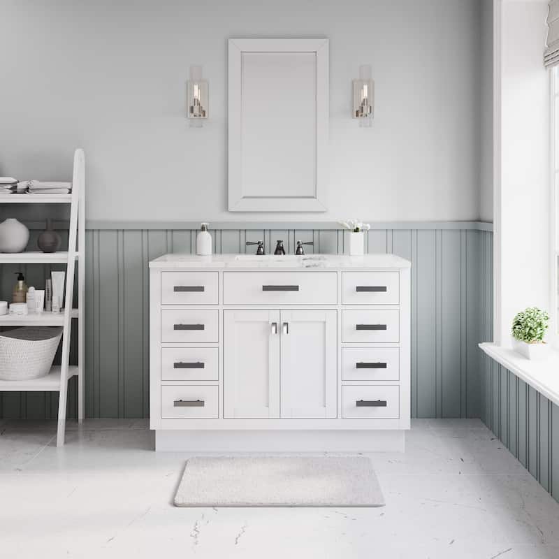 Hartford Marble Countertop Bath Vanity in White with Classic Faucet