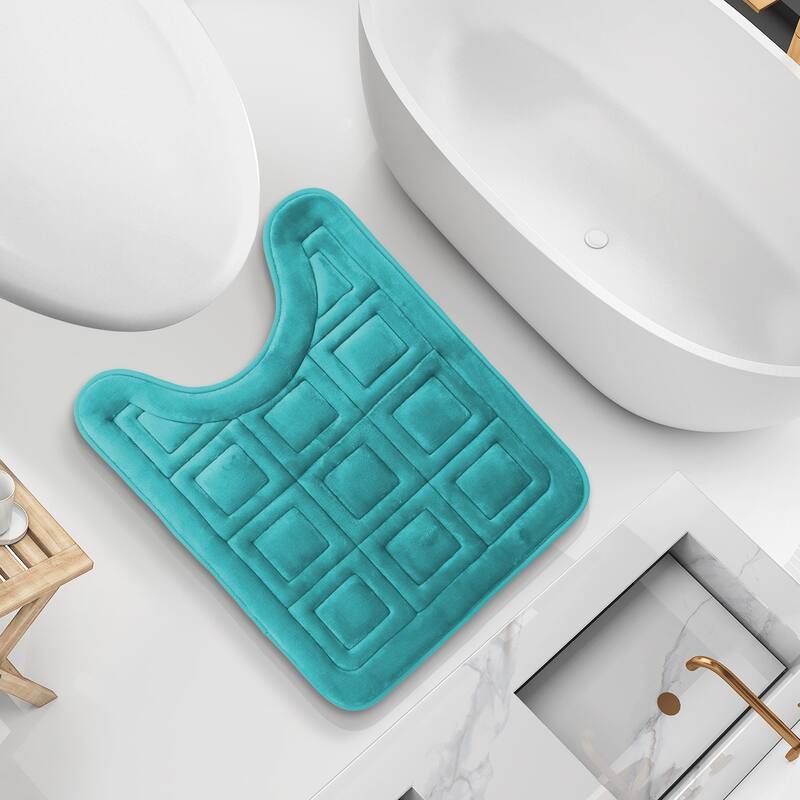 Clara Clark Ultra Soft Non Slip and Absorbent Bath Rug - Waffled Velvet Memory Foam Bath Mat - Contour - Teal
