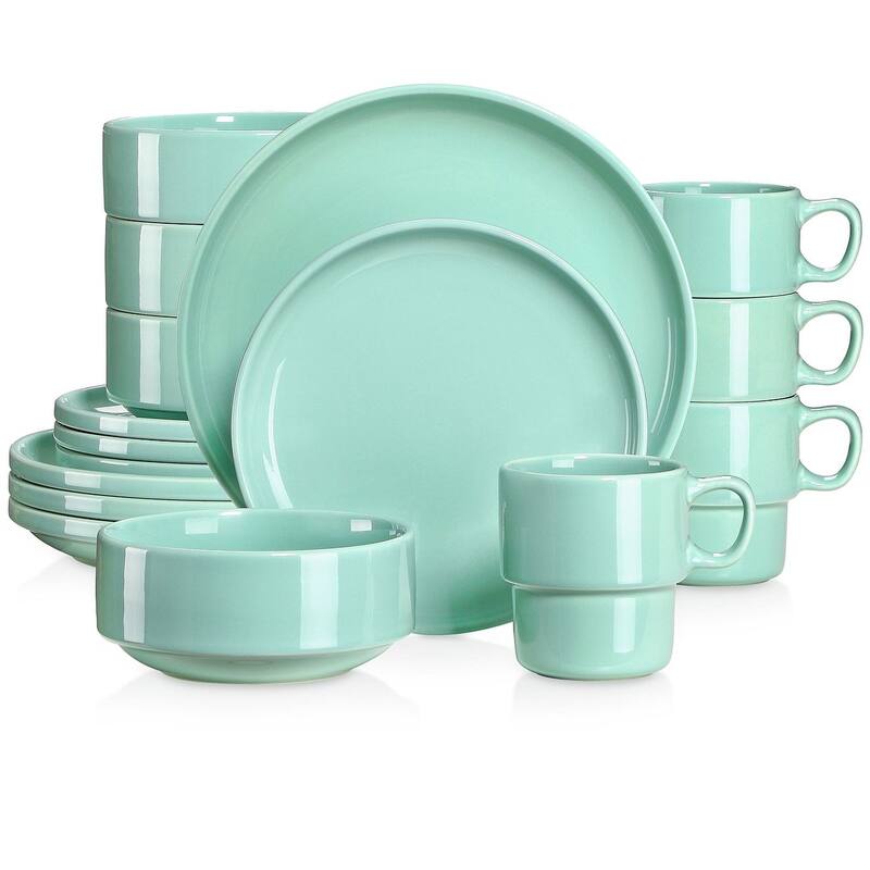 LOVECASA 16-Piece Round Dinnerware Set Stackable, Service for 4