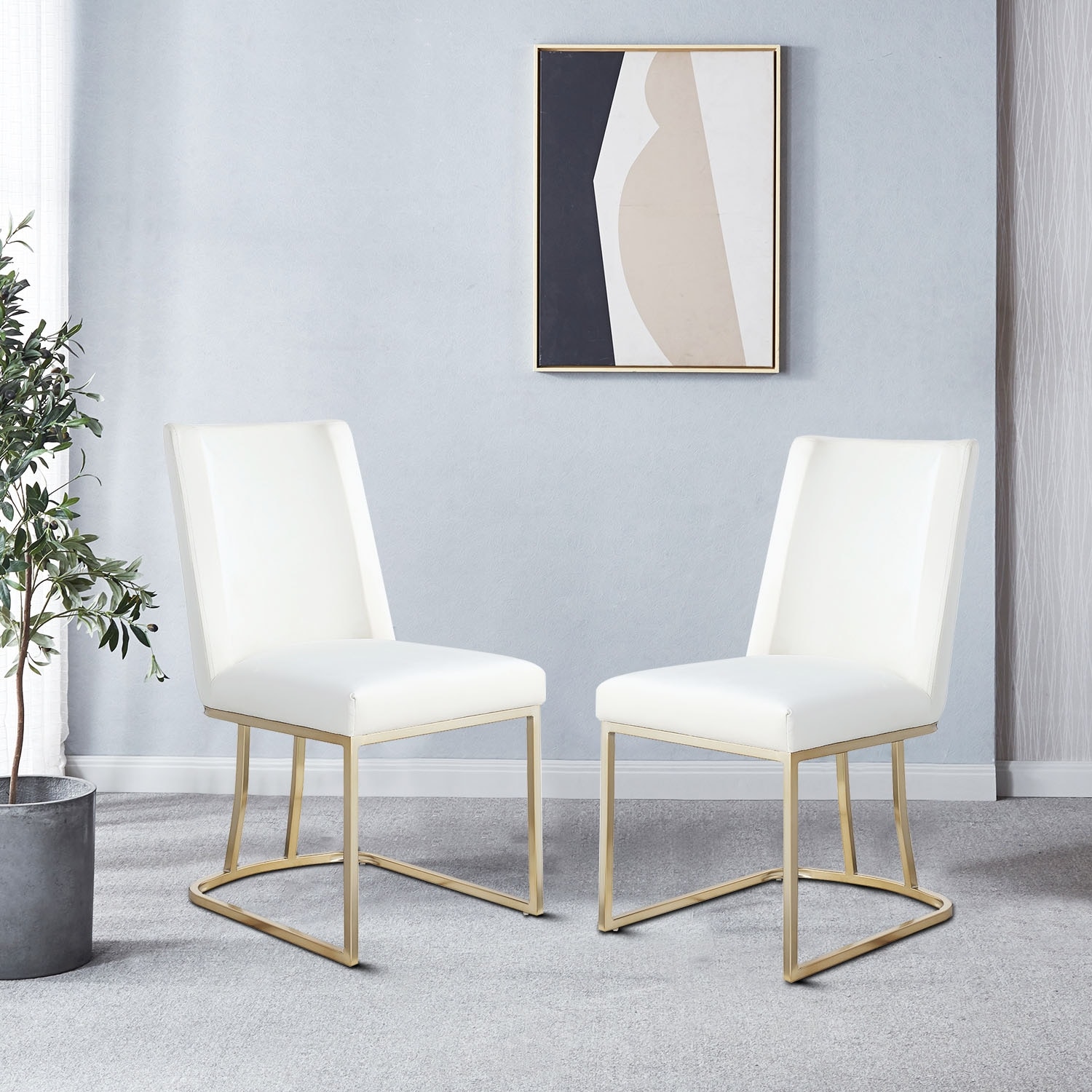 Modern Stylish Set of 2 Velvet Upholstered Dining Side Chair with Gold Metal Legs