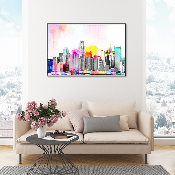 Oliver Gal 'Vibrant NY Bright Lights' Cities and Skylines Wall Art Framed Canvas Print United States Cities - Gray, Pink. Opens flyout.