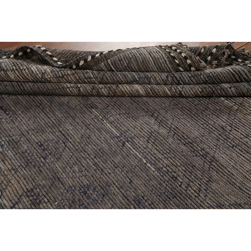 All-Over Trellis Moroccan Abstract Area Rug Hand-Knotted Wool Carpet - 9'1"x 13'4"