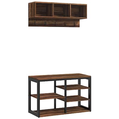 2-in-1 Coat Rack Shoe Bench Set