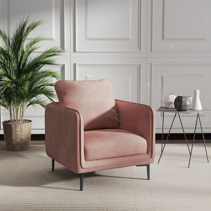 Nora Modern Velvet Accent Chair for Bedroom with Metal Legs - Pink