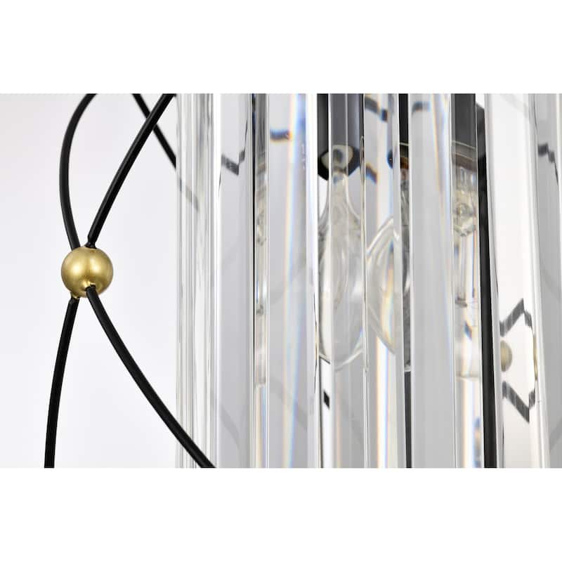 Black and Gold 1-Light Midcentury Mini Pendant with Hanging Crystals
