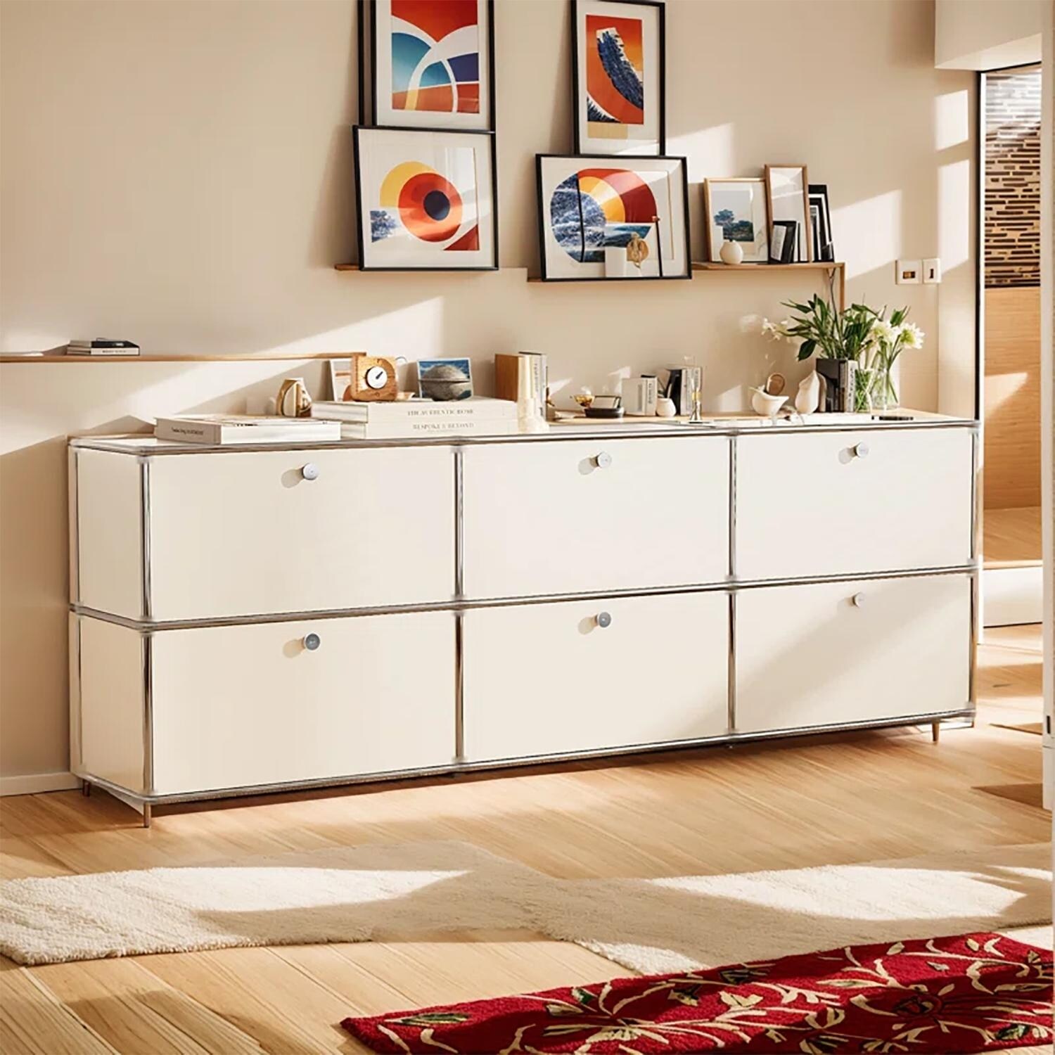 TV Stand Storage File Cabinet Organizer with Stainless Metal