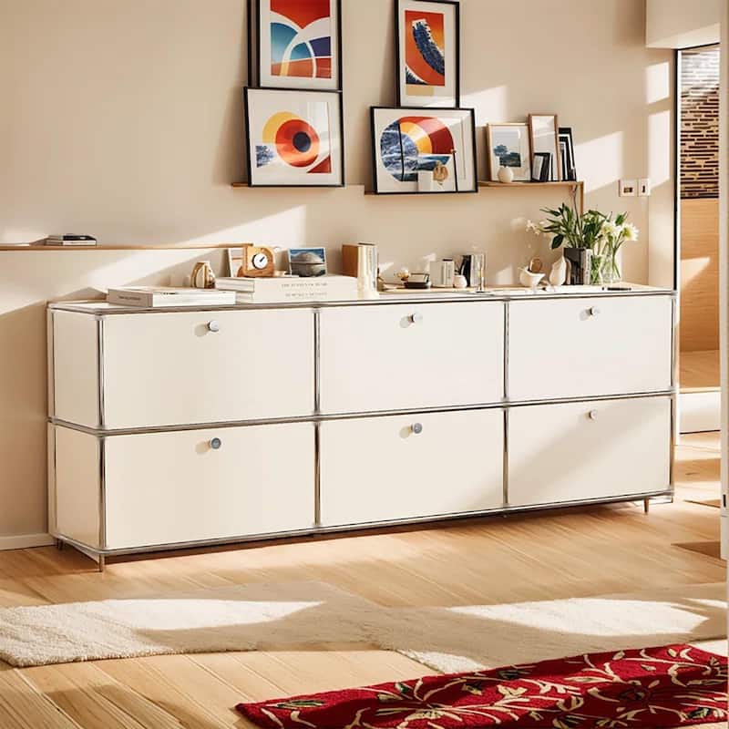 TV Stand Storage File Cabinet Organizer with Stainless Metal