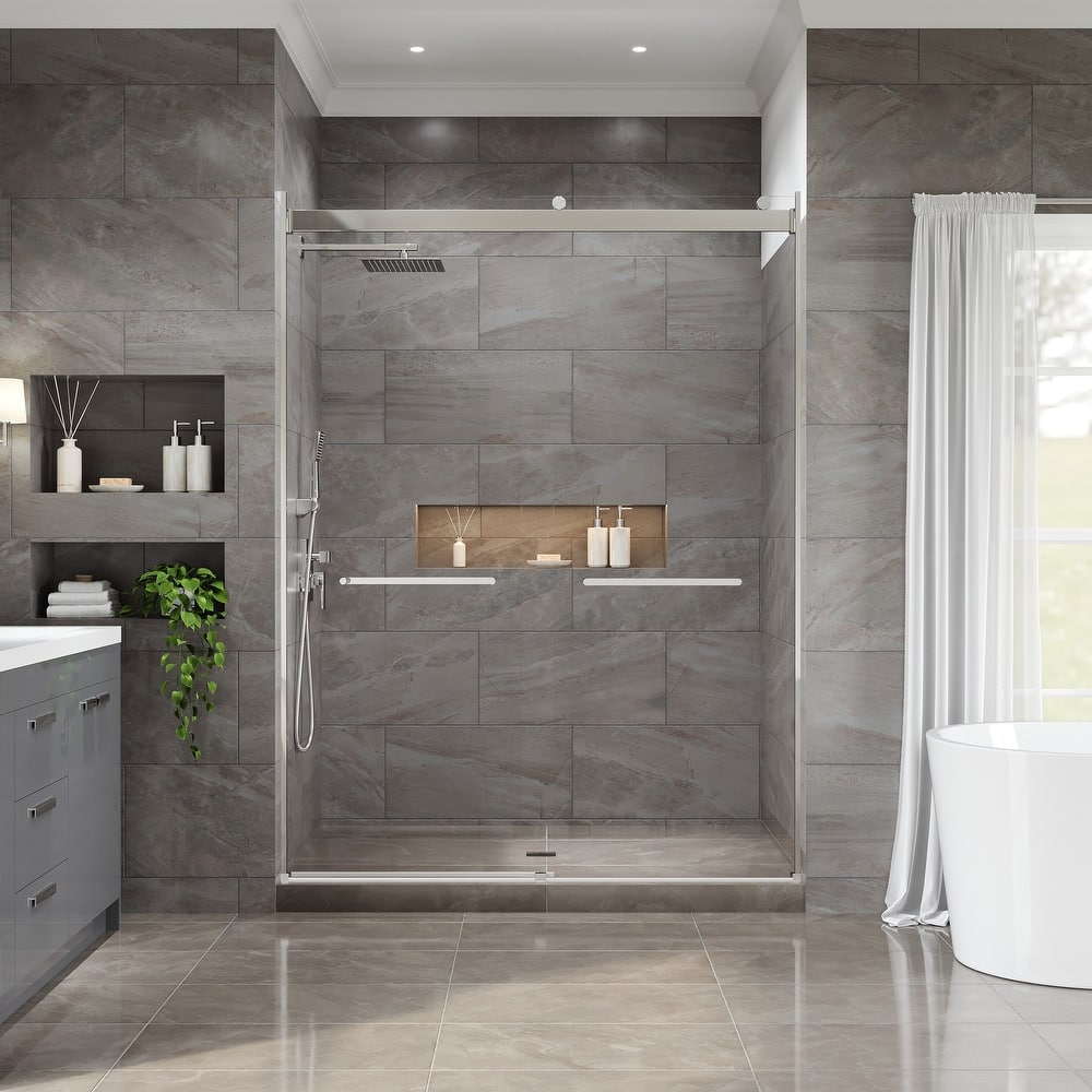 Eviva Glide Sliding Frameless Shower Door with Tempered Glass