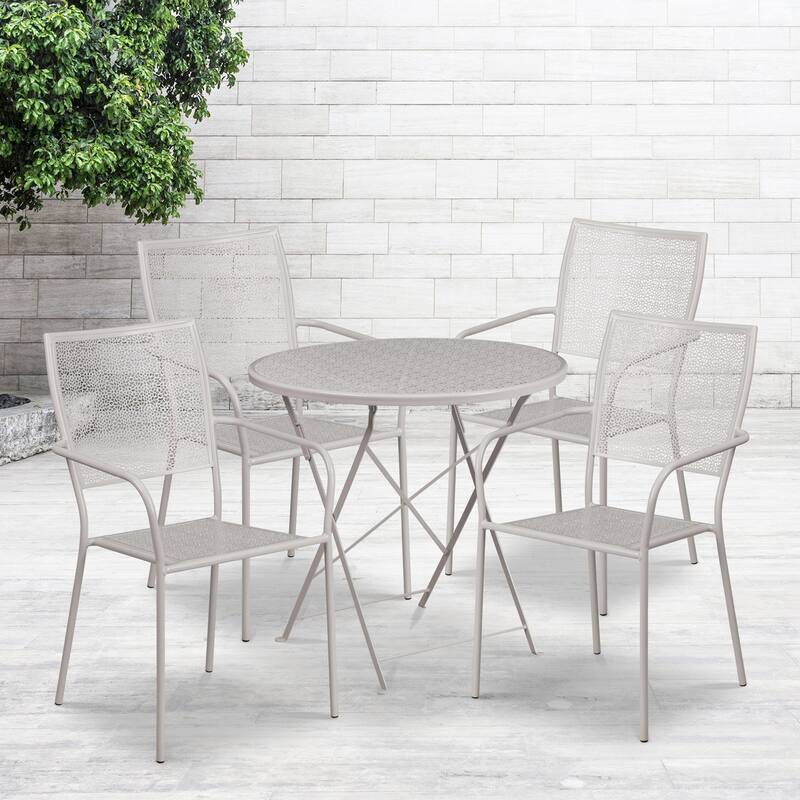 30'' Round Indoor-Outdoor Folding Patio Table Set with 4 Square Back Chairs