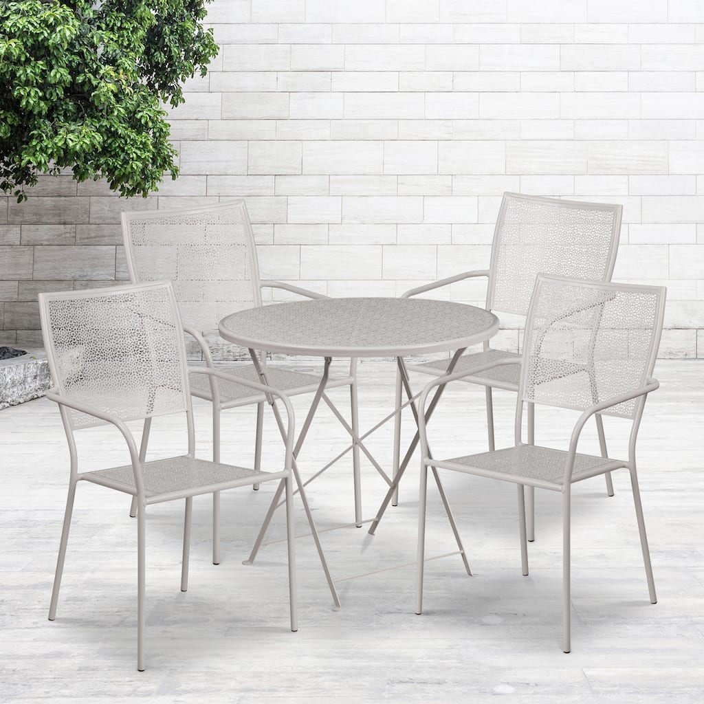 30'' Round Indoor-Outdoor Folding Patio Table Set with 4 Square Back Chairs