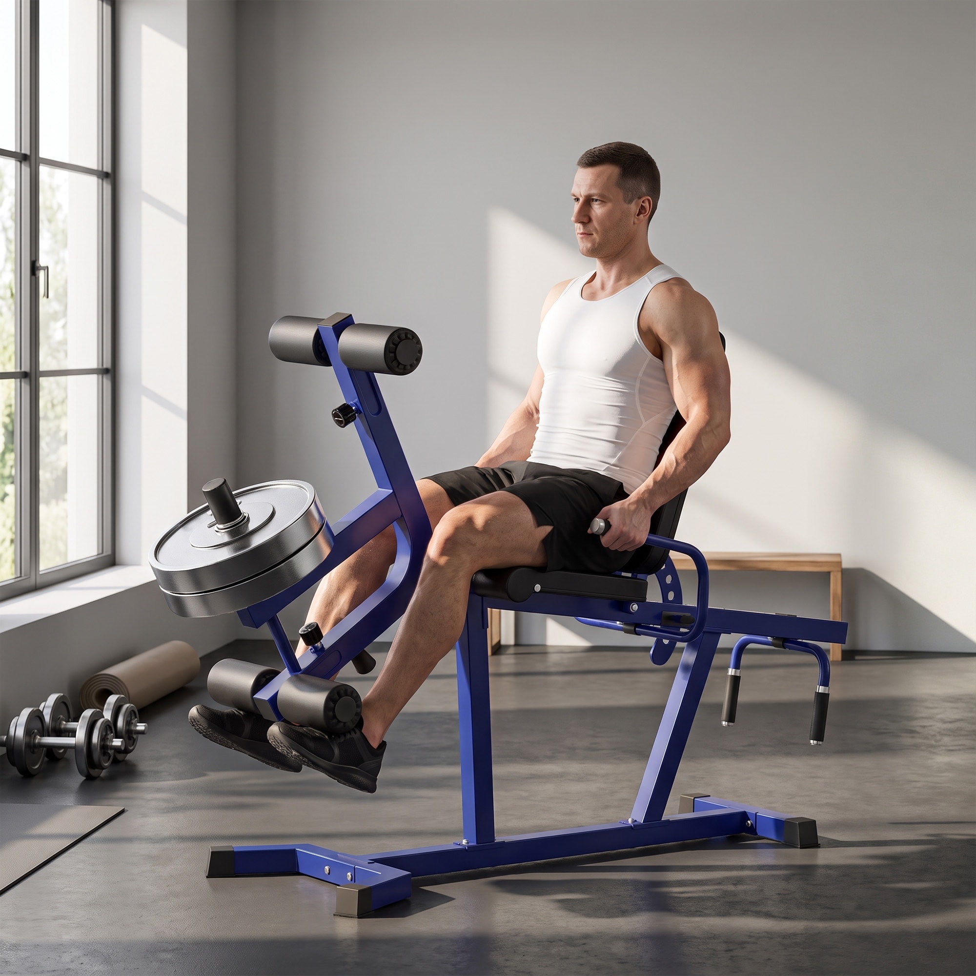 Soozier 3-in-1 Leg Extension and Curl Machine, 660LBS Capacity, Dark Blue