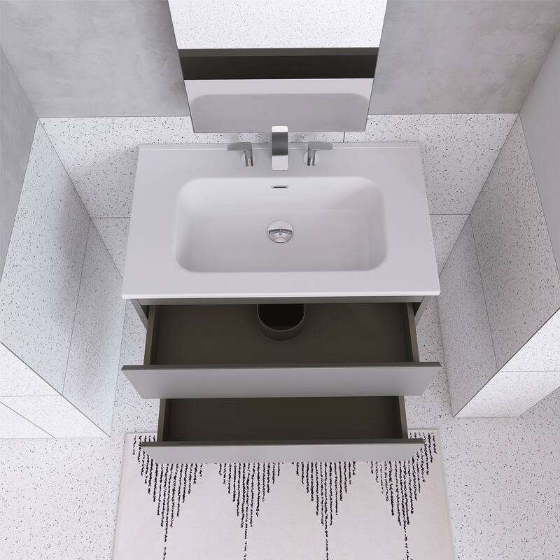Floating Integrated Bathroom Vanity with Ceramic Sink, Three Faucet Holes