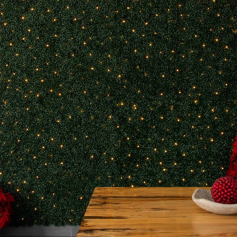 Pre-Lit Boxwood Artificial Wall Panel - 40" - Warm White LED Lights