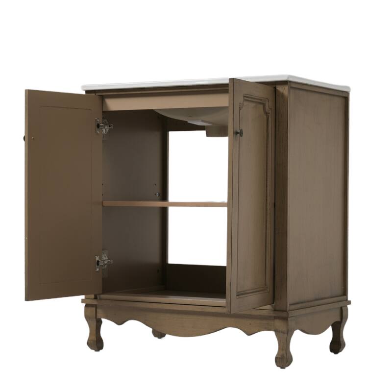 Christopher Knight Home - 30" Vintage Bathroom Vanity with Ceramic Sink & Adjustable Storage Shelves