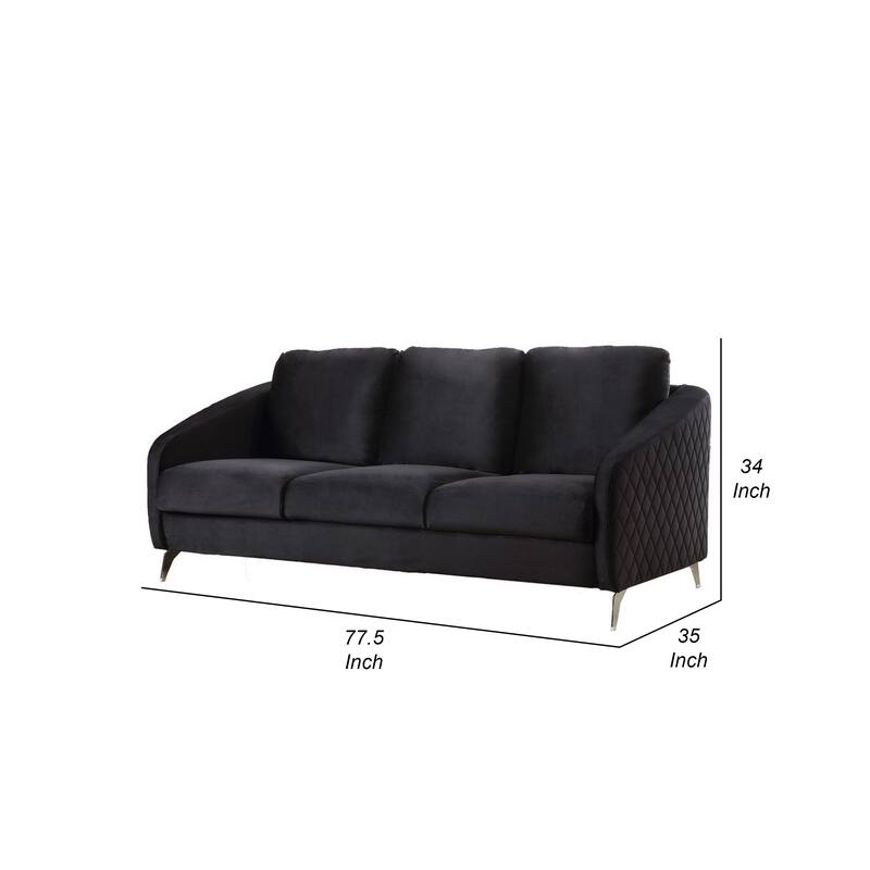 Hida 78 Inch Modern Accent Sofa, Diamond Stitching, Black Velvet Fabric