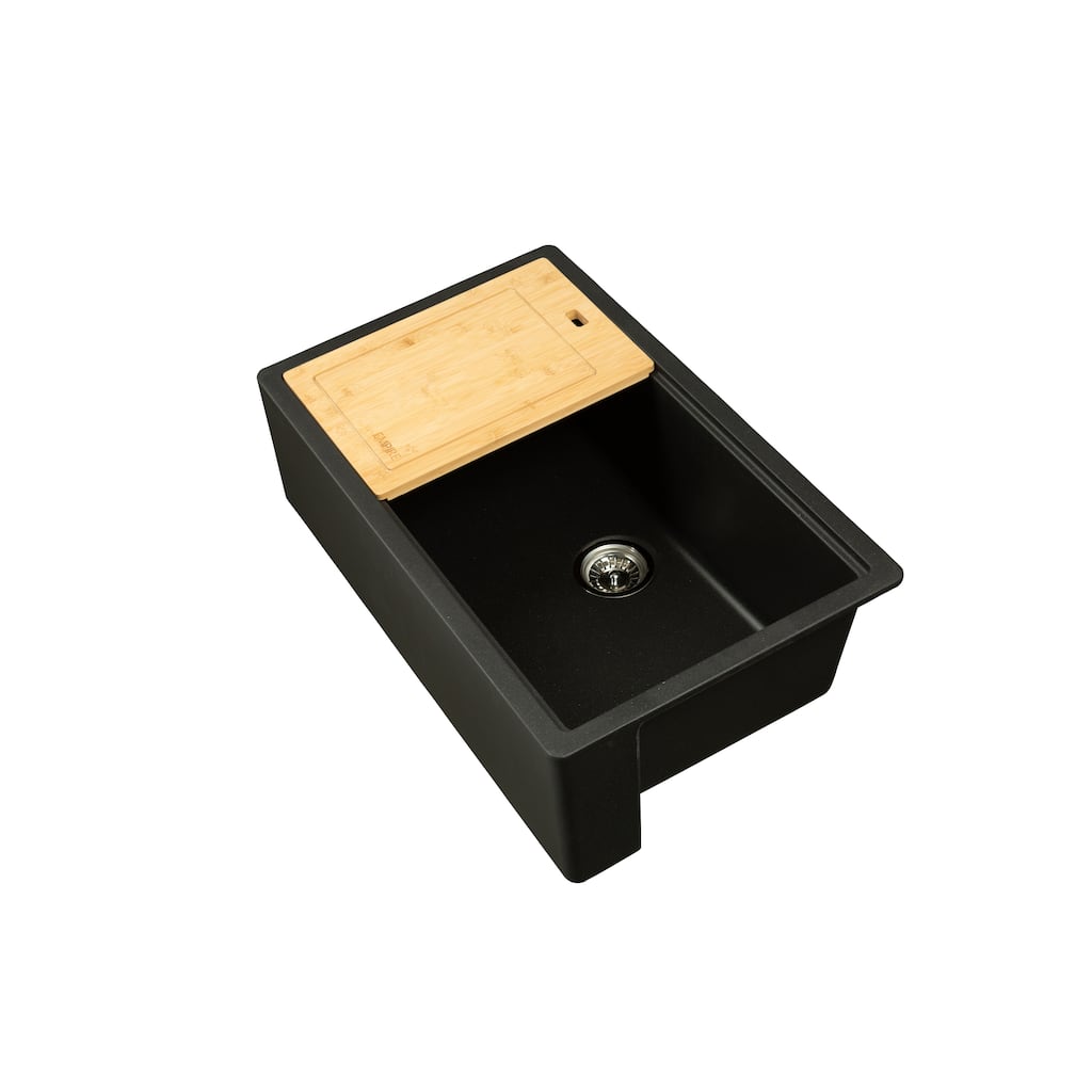 Titan Farmhouse Granite Single Bowl Kitchen Sink with Cutting-Board & Strainer