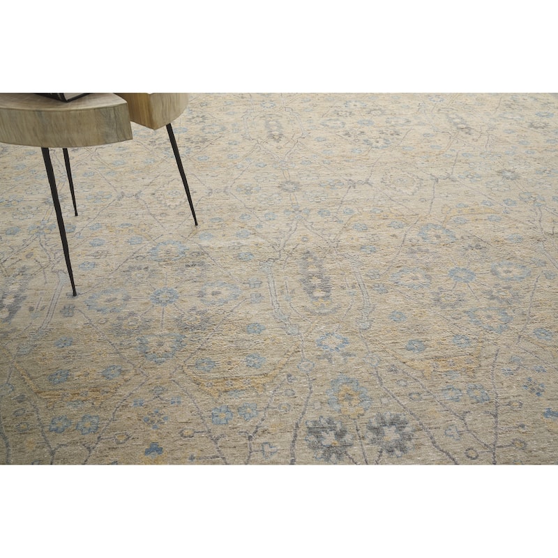 EXQUISITE RUGS Harper Hand-knotted New Zealand Wool Beige/Light Blue Area Rug.