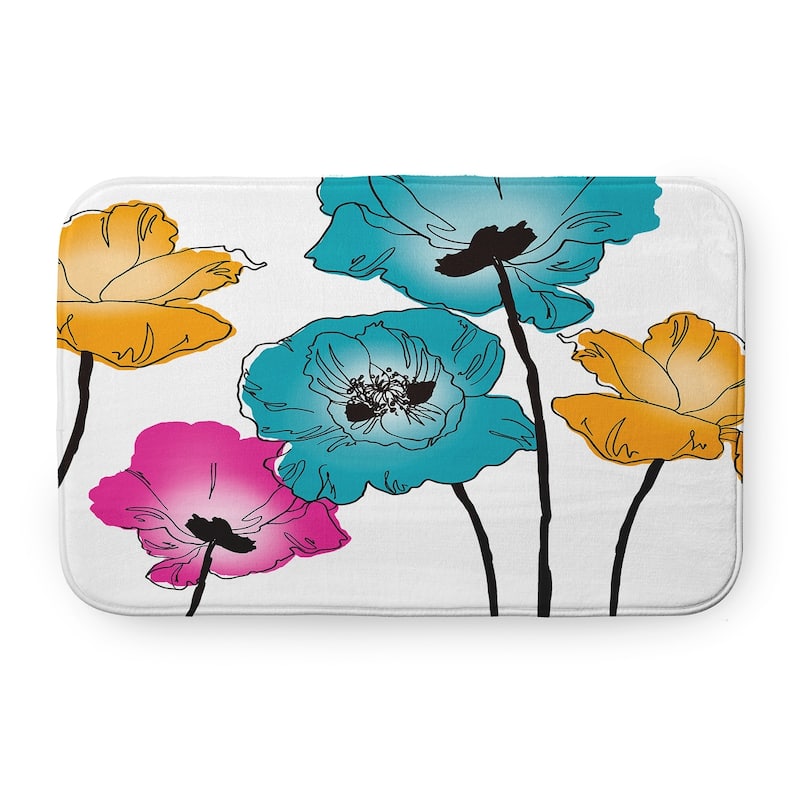 Popping Poppies Bathmat - 24" x 17" - Blue