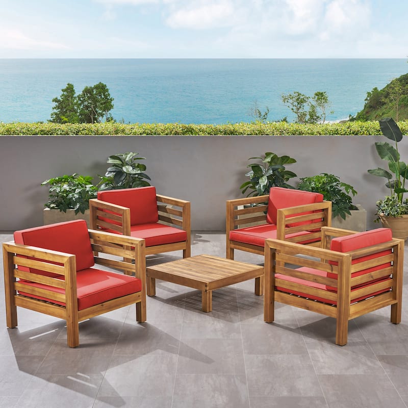 Oana Outdoor 4 Seater Acacia Wood Club Chair and Coffee Table Set by Christopher Knight Home
