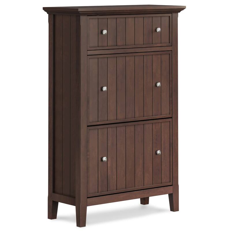 Acadian Solid Wood 36" Wide Small Storage Bench and 31.5" Wide Shoe Storage Cabinet in Brunette Brown