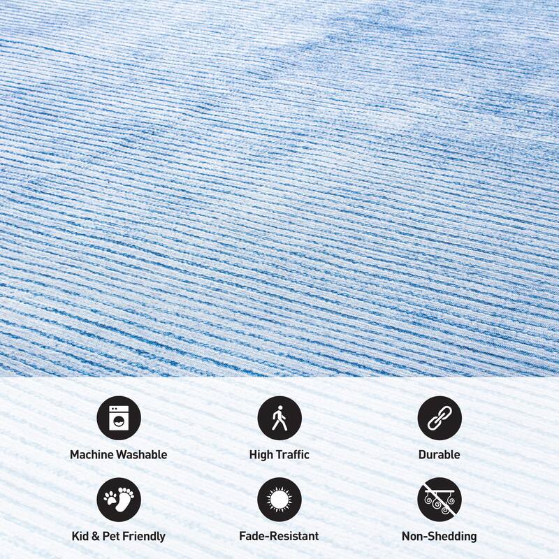 Contemporary Distressed Stripe Machine Washable Area Rug