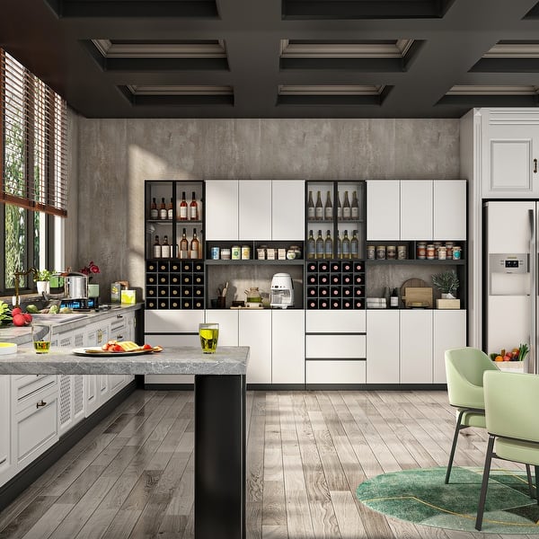 Bar Cabinet Glass Door Kitchen Hutch Cabinet Wine Glass Rack Light