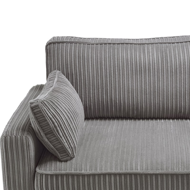 81" Modern Corduroy 3 Seater Sofa, Polyester Rectangle Upholstered Sofa with Wood Base for Living Room - 81"W X 33"D X 26"H