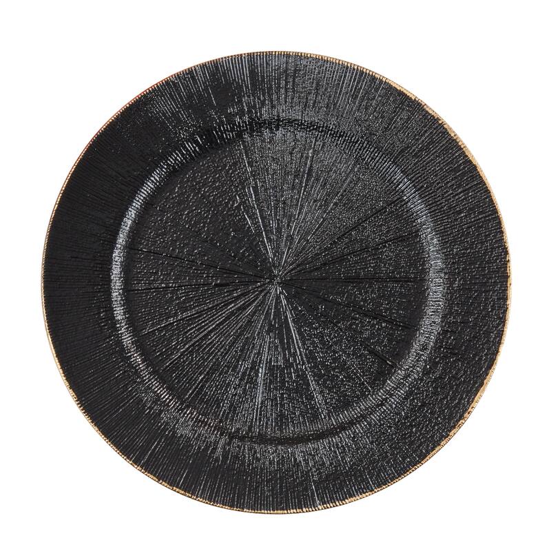 Textured Decorative Charger Plates (Set of 4) - Round Table Chargers for Dining & Entertaining, 13" - 4 Piece - Black