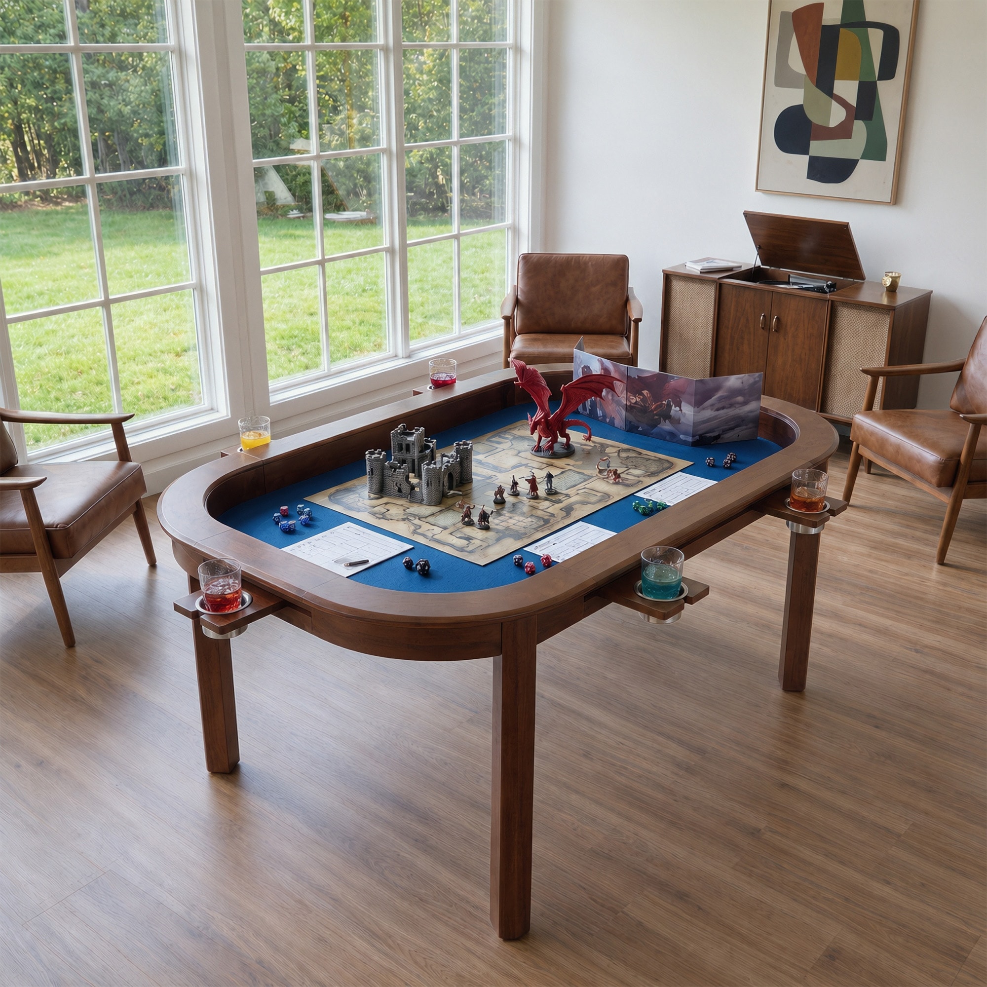 60"L 6-Person Convertible Game Table with Hidden Storage & External Cup Holders