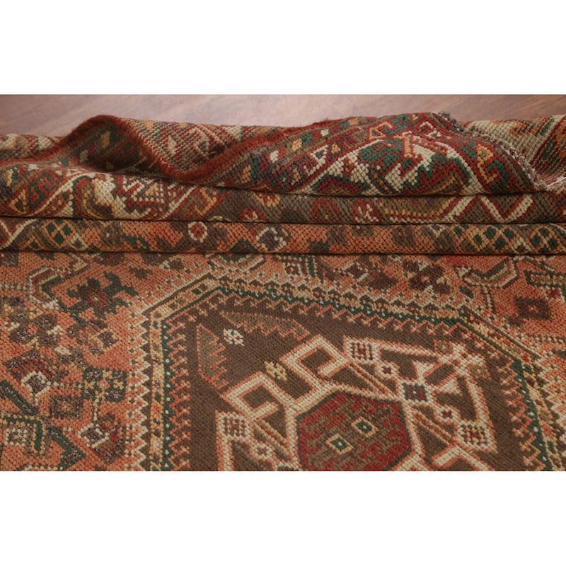 Tribal Qashqai Persian Vintage Area Rug Hand-Knotted Wool Carpet - 7'0"x 9'10"