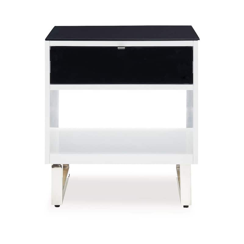 21.88 in. White and Black Rectangle Wood End Table with Storage Drawer for Convenience