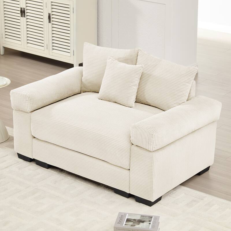 54.3" Ergonomic Design Oversized Cloud Corduroy Accent Sofa Chair with Extra-Thick Armrests - Beige