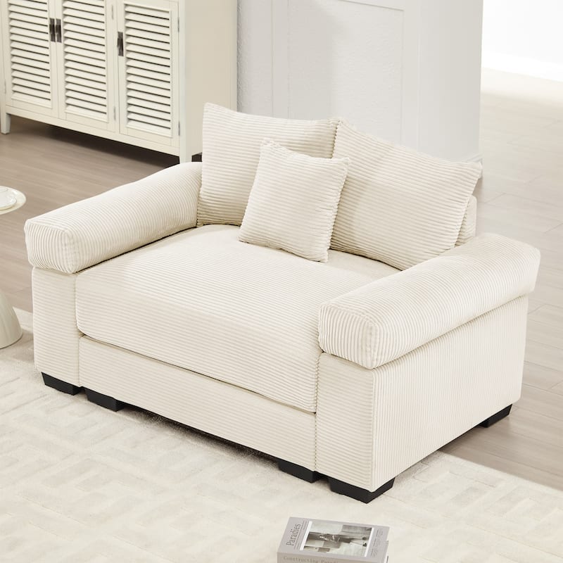 GDFStudio - Soft Corduroy 1-Seater 54.3" Sofa Chair with Extra-Thick Armrests - Cream