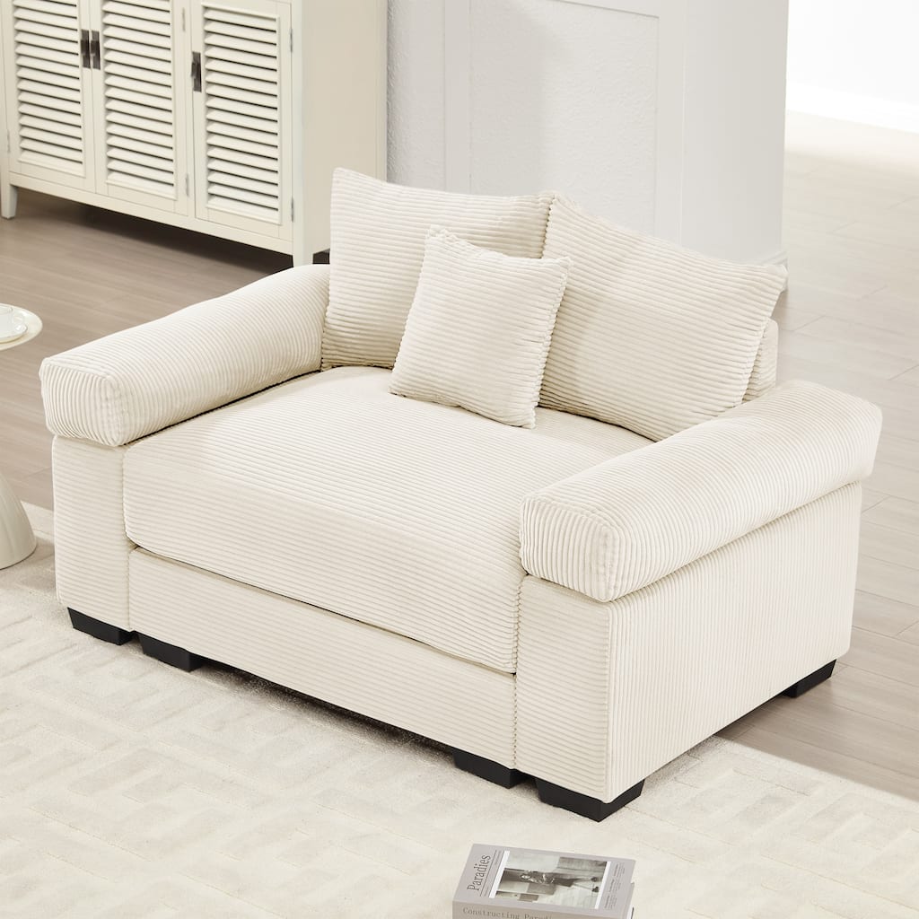 Oversized Accent Chair, 54.3" Corduroy Fabric Single Sofa with Pillow, Modern Upholstered Square Armchair Cozy Reading Chairs