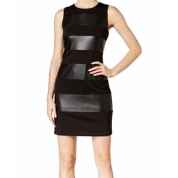 calvin klein black faux leather dress
