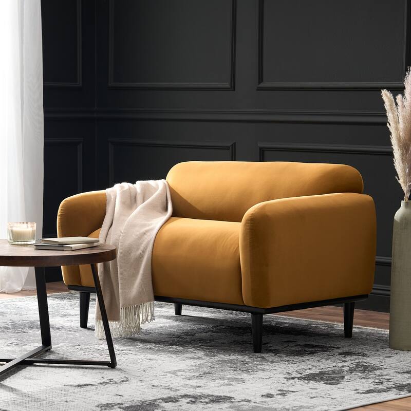 Contemporary Loveseat Sofa, Velvet Upholstered, Birch Wood Legs, Elegant Design for Living Room and Bedroom
